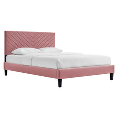 Roxanne Dusty Rose Tapered Wood Leg Performance Velvet Queen Platform Bed - Ornate Home