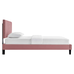 Roxanne Dusty Rose Tapered Wood Leg Performance Velvet Queen Platform Bed - Ornate Home