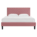 Roxanne Dusty Rose Tapered Wood Leg Performance Velvet Queen Platform Bed - Ornate Home