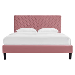 Roxanne Dusty Rose Tapered Wood Leg Performance Velvet Queen Platform Bed - Ornate Home