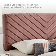 Roxanne Dusty Rose Tapered Wood Leg Performance Velvet Queen Platform Bed - Ornate Home