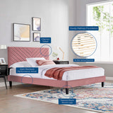 Roxanne Dusty Rose Tapered Wood Leg Performance Velvet Queen Platform Bed - Ornate Home