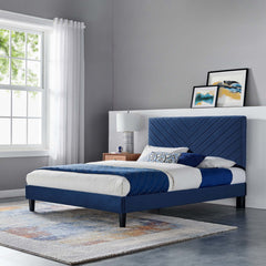 Roxanne Navy Performance Velvet Full Platform Bed - Ornate Home