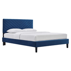 Roxanne Navy Performance Velvet Full Platform Bed - Ornate Home