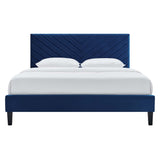 Roxanne Navy Performance Velvet Full Platform Bed - Ornate Home