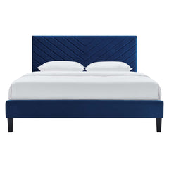 Roxanne Navy Performance Velvet Full Platform Bed - Ornate Home