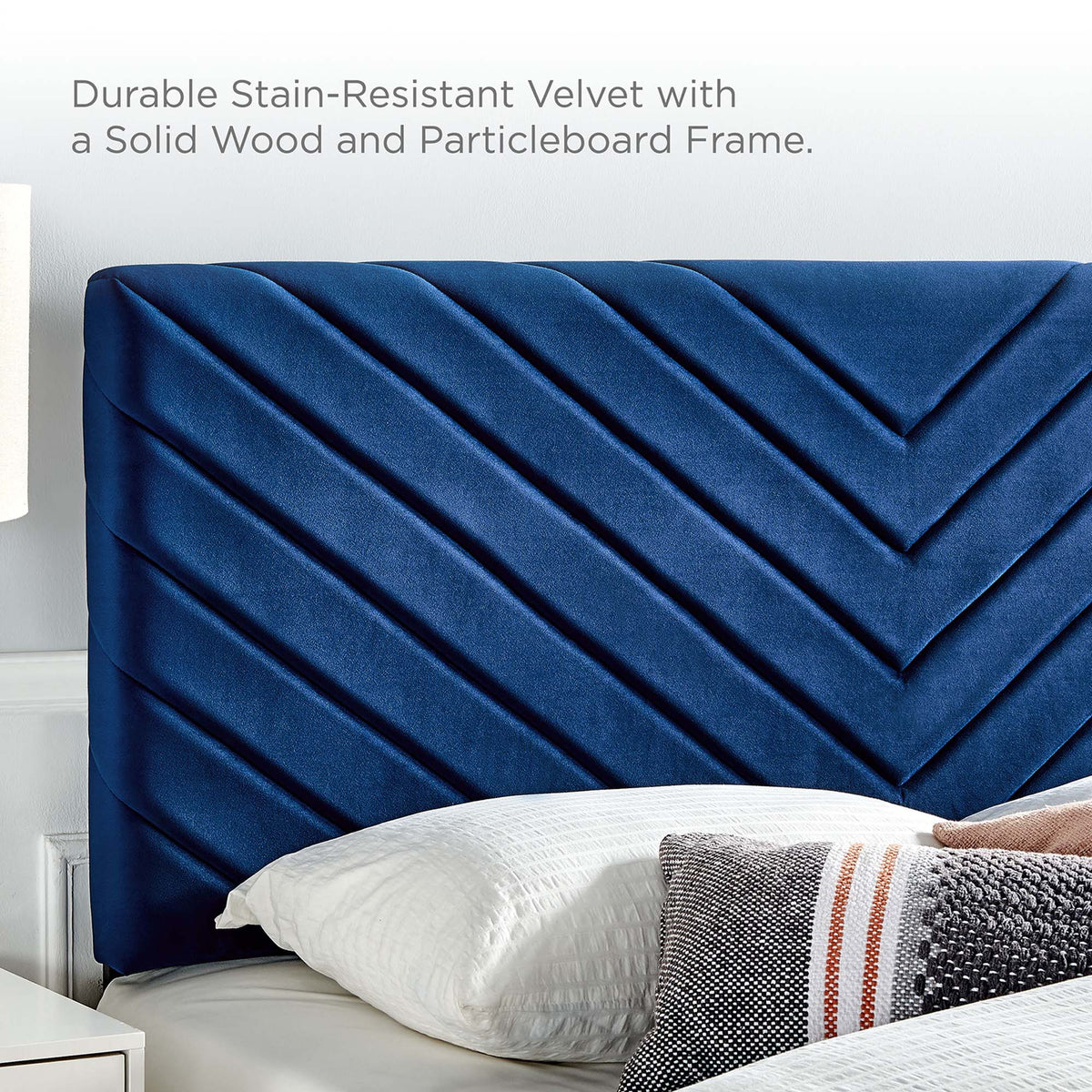 Roxanne Navy Performance Velvet Full Platform Bed - Ornate Home