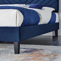 Roxanne Navy Performance Velvet Full Platform Bed - Ornate Home