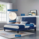 Roxanne Navy Performance Velvet Full Platform Bed - Ornate Home