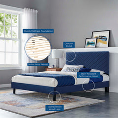 Roxanne Navy Performance Velvet Full Platform Bed - Ornate Home