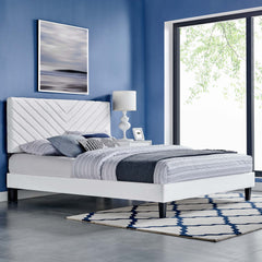 Roxanne White Performance Velvet Full Platform Bed - Ornate Home