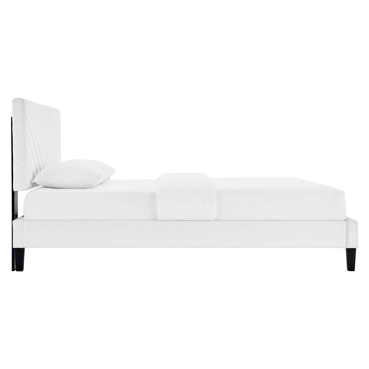 Roxanne White Performance Velvet Full Platform Bed - Ornate Home
