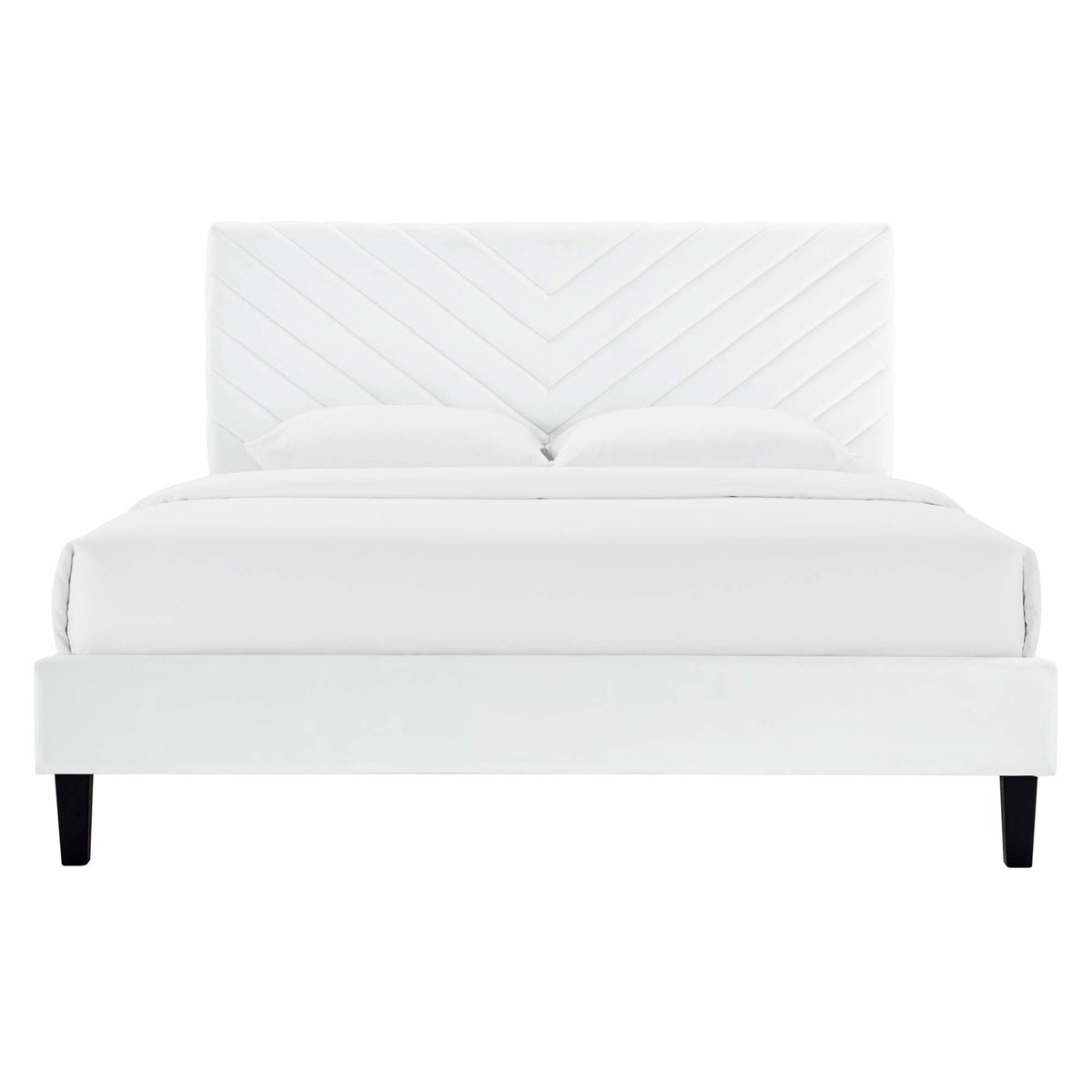 Roxanne White Performance Velvet Full Platform Bed - Ornate Home