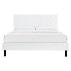 Roxanne White Performance Velvet Full Platform Bed - Ornate Home