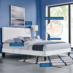 Roxanne White Performance Velvet Full Platform Bed - Ornate Home