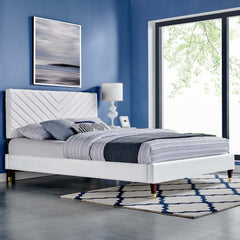 Roxanne White Performance Velvet Queen Platform Bed - Ornate Home