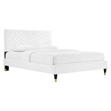 Roxanne White Performance Velvet Queen Platform Bed - Ornate Home