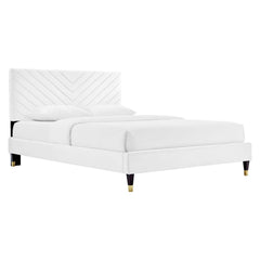 Roxanne White Performance Velvet Queen Platform Bed - Ornate Home