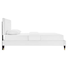 Roxanne White Performance Velvet Queen Platform Bed - Ornate Home