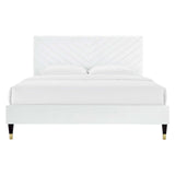 Roxanne White Performance Velvet Queen Platform Bed - Ornate Home