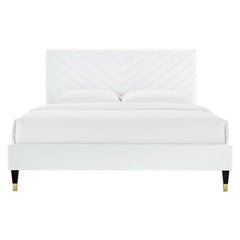 Roxanne White Performance Velvet Queen Platform Bed - Ornate Home