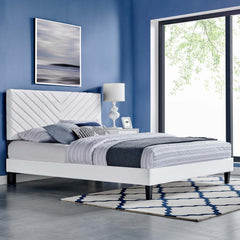 Roxanne White Tapered Wood Leg Performance Velvet Queen Platform Bed - Ornate Home