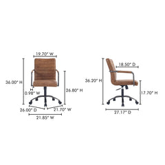 Roy  Brown Leather Office Chair - Ornate Home