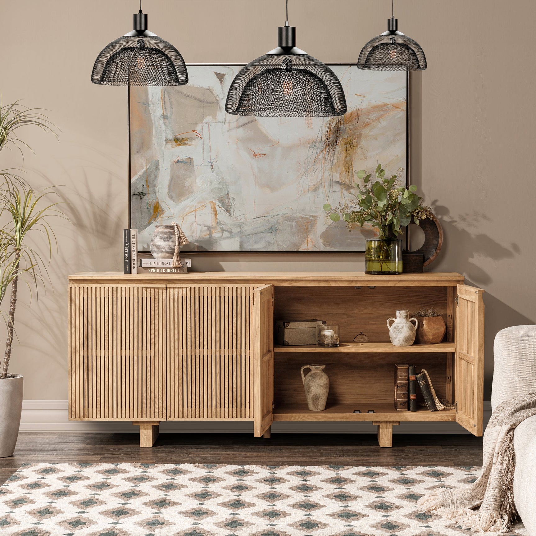 Roya Natural 4 Door Cabinet - Ornate Home