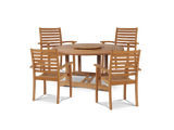 Royal 5-Piece Round Teak Wood Outdoor Dining Set with Lazy Susan and Stacking Armchairs - Ornate Home