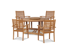 Royal 5-Piece Round Teak Wood Outdoor Dining Set with Lazy Susan and Stacking Armchairs - Ornate Home