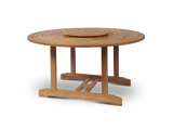 Royal 5-Piece Round Teak Wood Outdoor Dining Set with Lazy Susan and Stacking Armchairs - Ornate Home