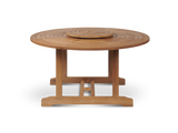 Royal 59-inch Round Teak Outdoor Dining Table with Lazy Susan and Umbrella Hole - Ornate Home