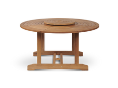 Royal 59-inch Round Teak Outdoor Dining Table with Lazy Susan and Umbrella Hole - Ornate Home