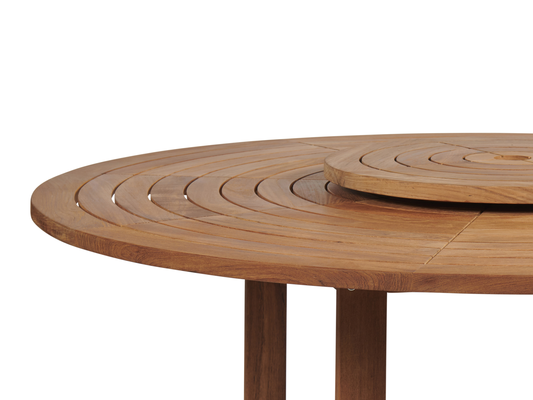 Royal 59-inch Round Teak Outdoor Dining Table with Lazy Susan and Umbrella Hole - Ornate Home