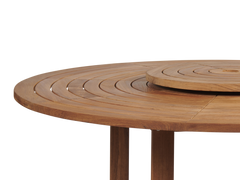 Royal 59-inch Round Teak Outdoor Dining Table with Lazy Susan and Umbrella Hole - Ornate Home