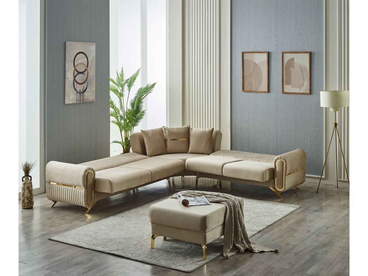 Royal Beige Convertible Sectional Sofa - Ornate Home