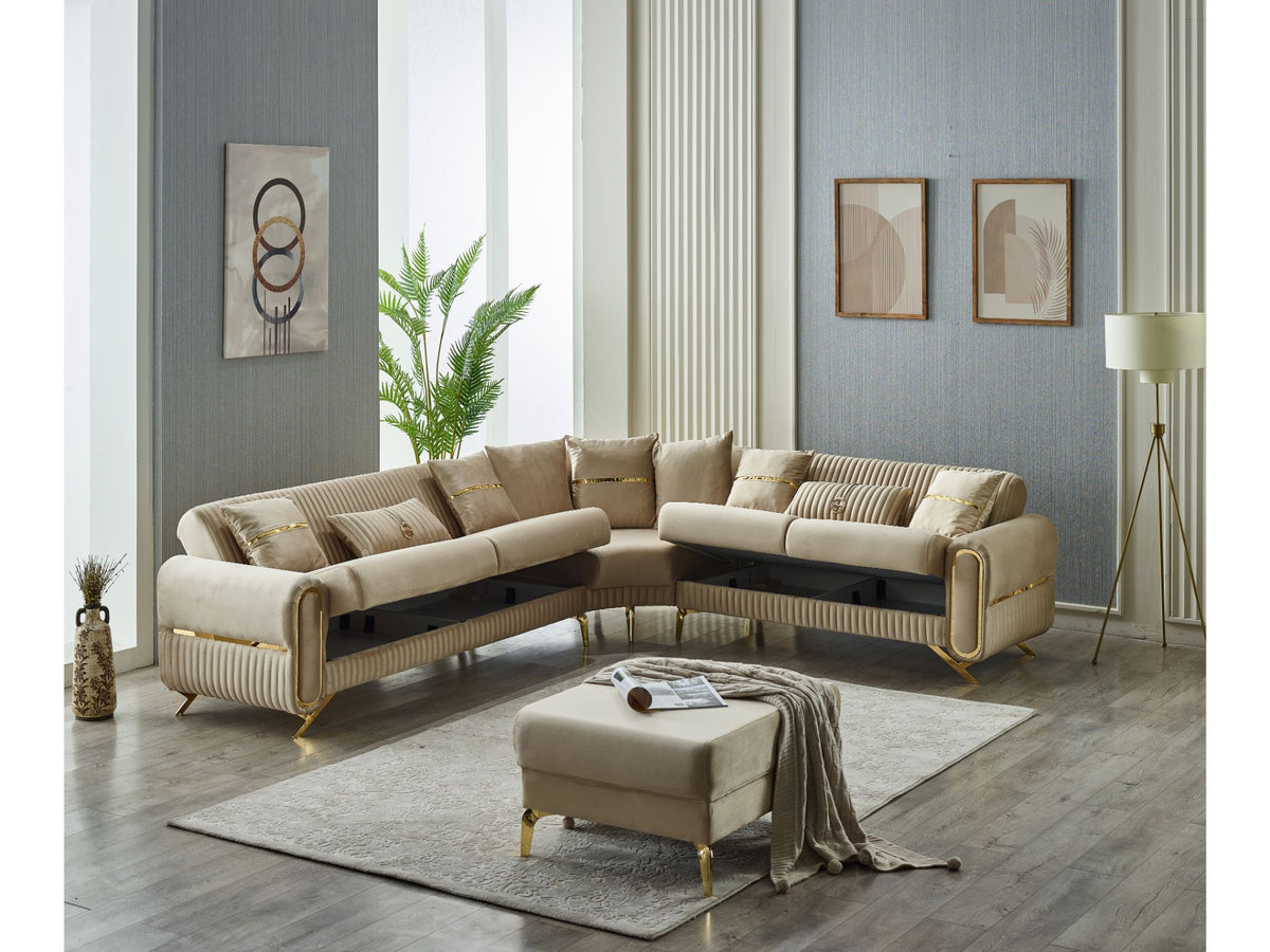 Royal Beige Convertible Sectional Sofa - Ornate Home