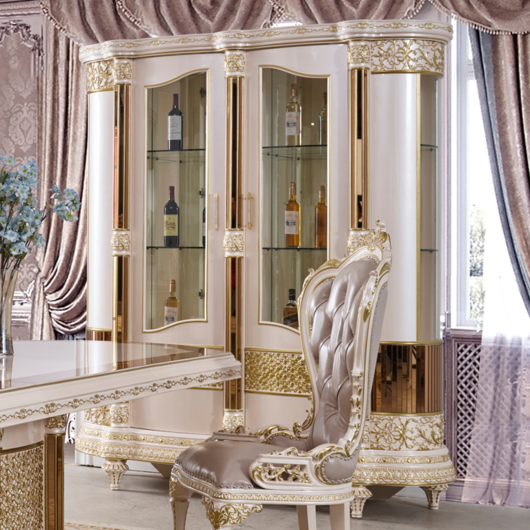 Royal Crest Pearl/Gold China Cabinet / HD-CHI9022 - Ornate Home