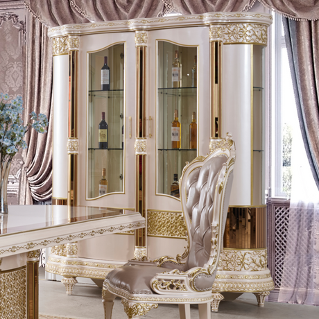 Royal Crest Pearl/Gold China Cabinet / HD-CHI9022 - Ornate Home