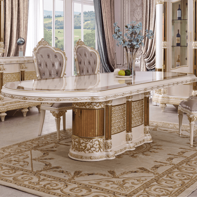 Royal Crest Pearl/Gold Extension Dining Table / HD-D9022 - Ornate Home