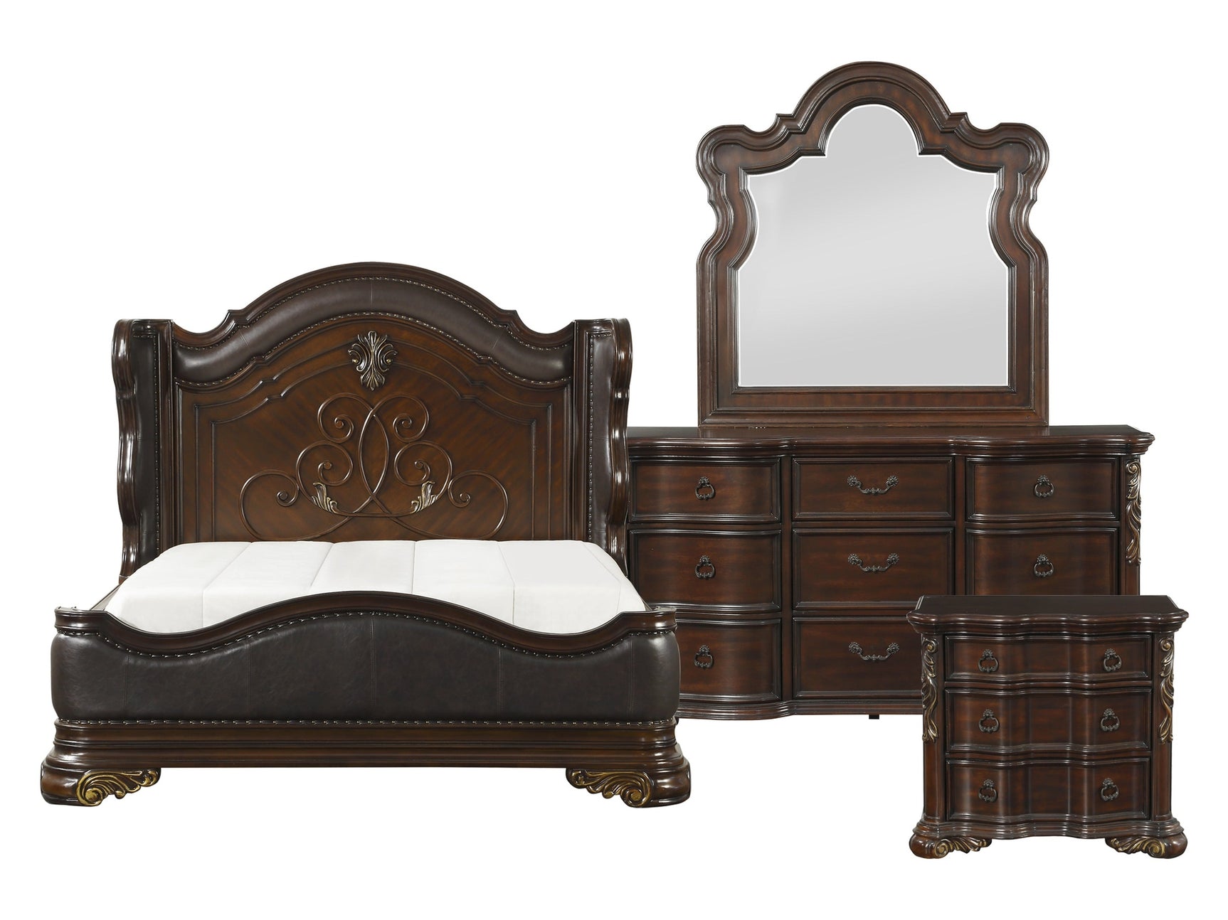 Royal Highlands Dark Cherry 4-piece Queen Bedroom Set - Ornate Home