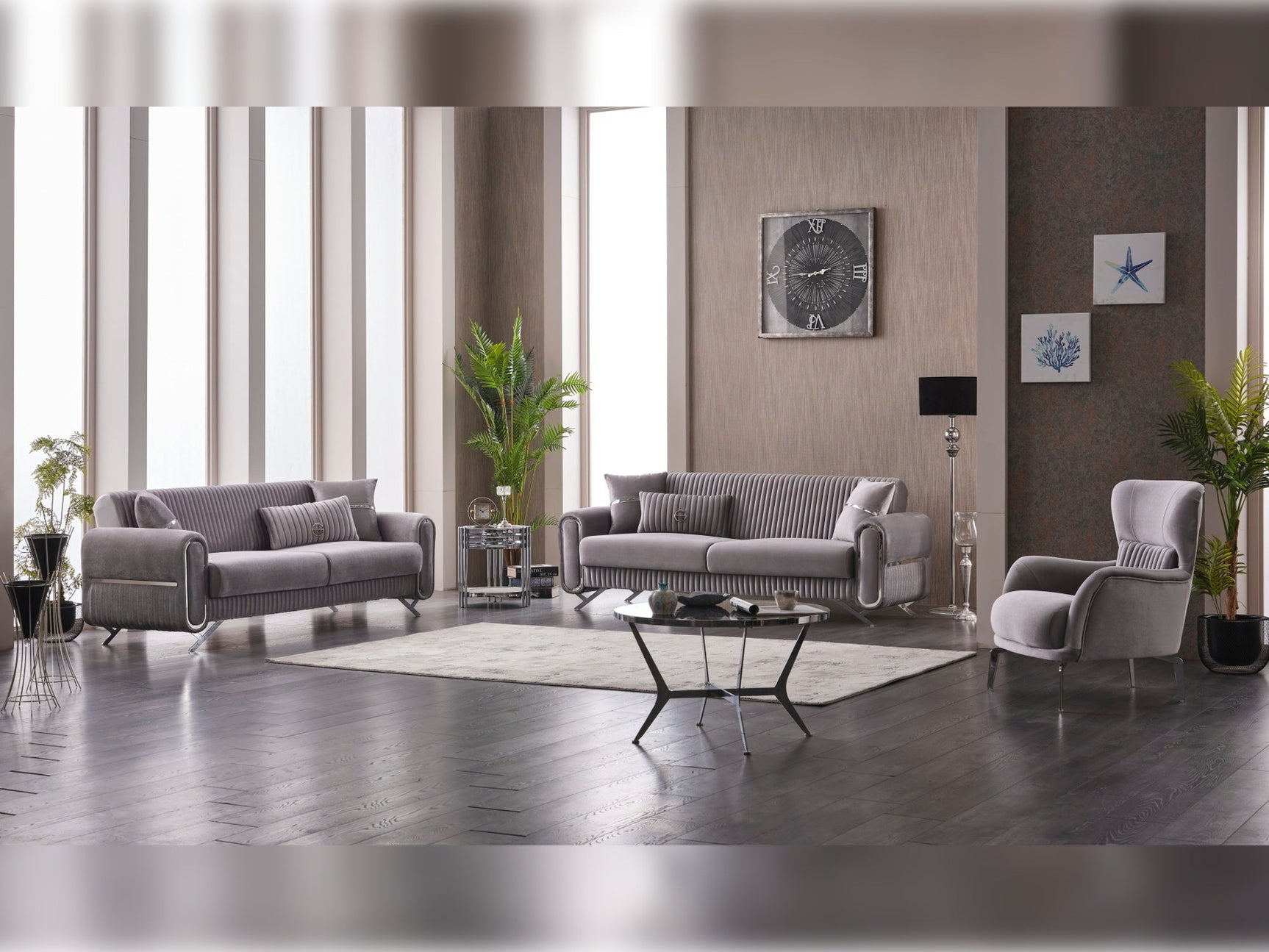 Royal Light Grey 3-pieces (Sofa & Loveseat & Chair) Living Room Set