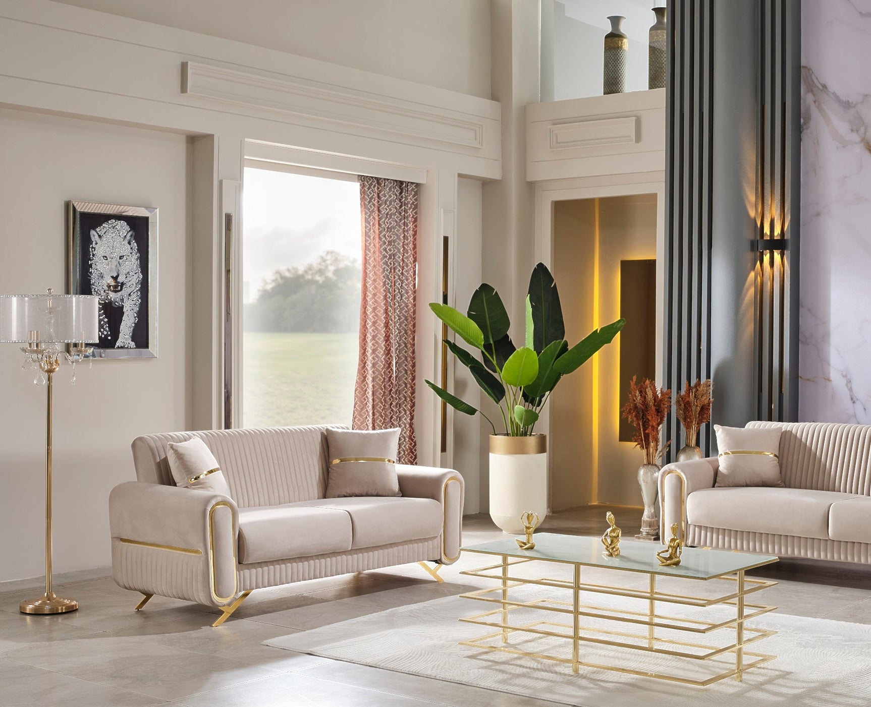 Royal Beige 3-pieces (Sofa & Loveseat & Chair) Living Room Set