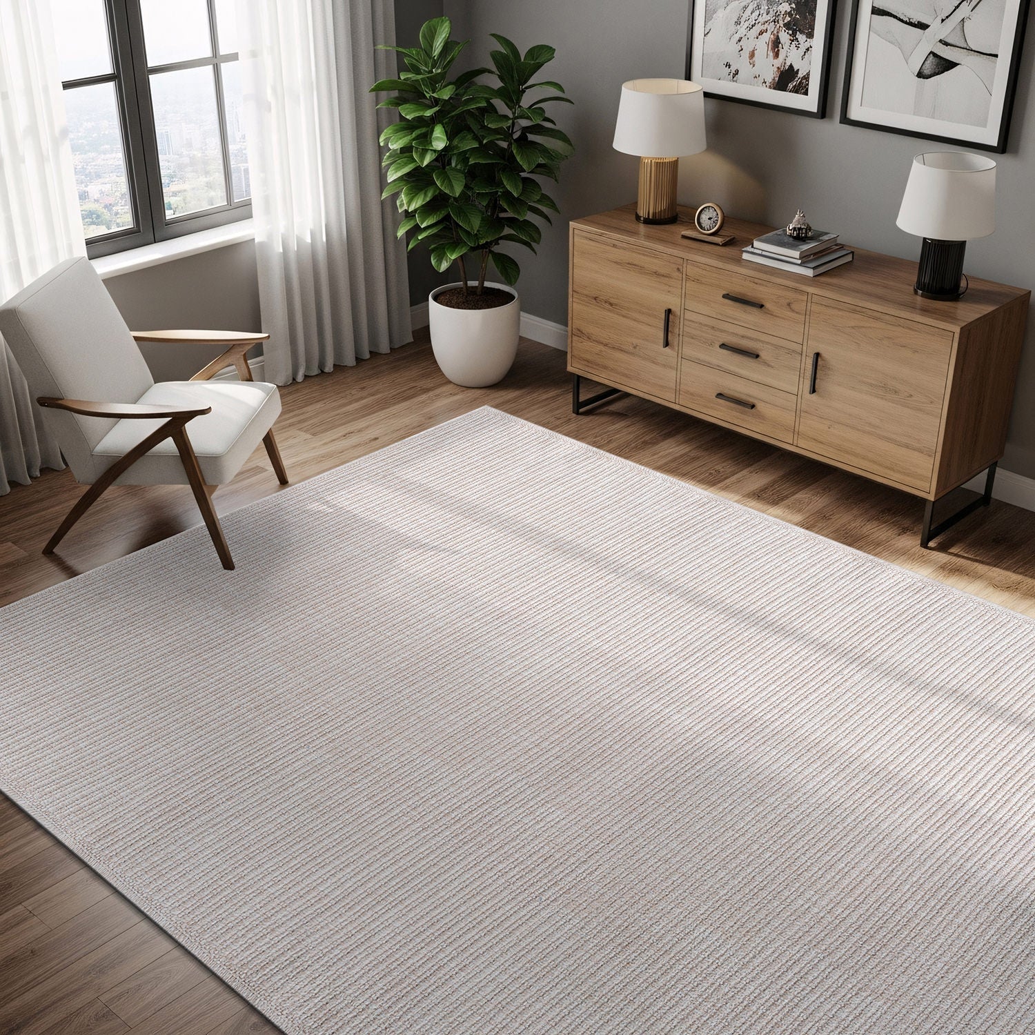 Royce Bone Jute-Look Area Rug | Minimalist Modern Style - Ornate Home