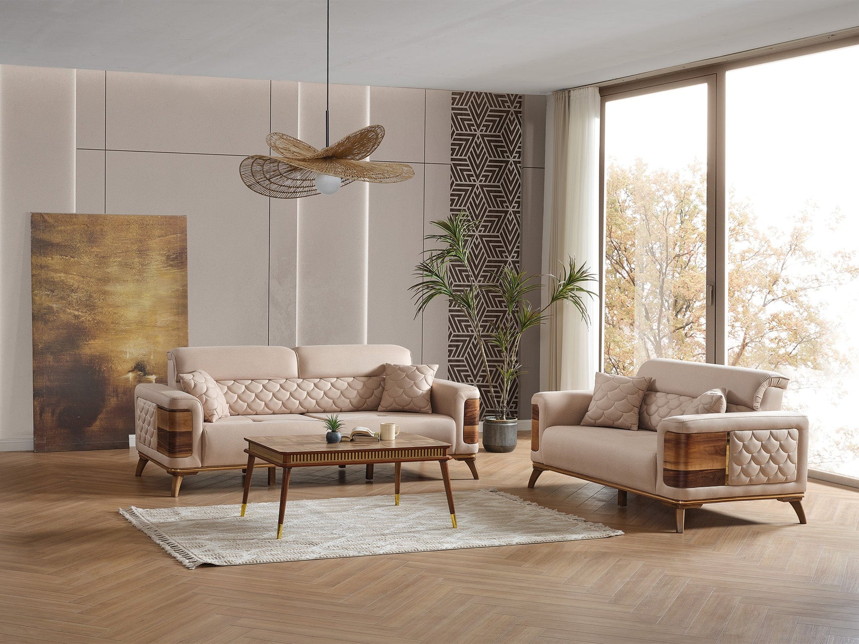 Ruby Beige 3-pieces (Sofa & Loveseat & Chair) Living Room Set