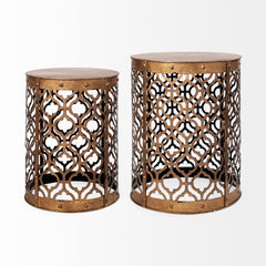 Rudebekia Gold Round Metal Accent Tables (Set of 2) - Ornate Home