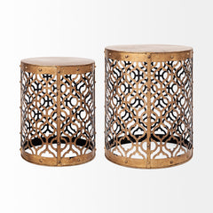 Rudebekia Gold Round Metal Accent Tables (Set of 2) - Ornate Home