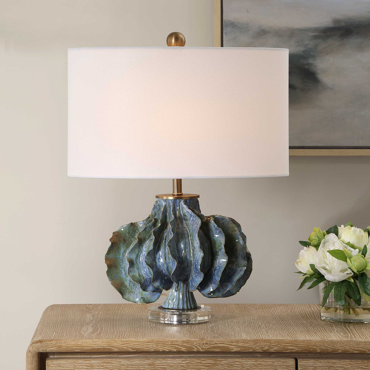 Ruffle Up Blue/Green Table Lamp - Ornate Home