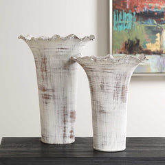Ruffled Petal White Vases (Set of 2) - Ornate Home