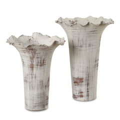 Ruffled Petal White Vases (Set of 2) - Ornate Home